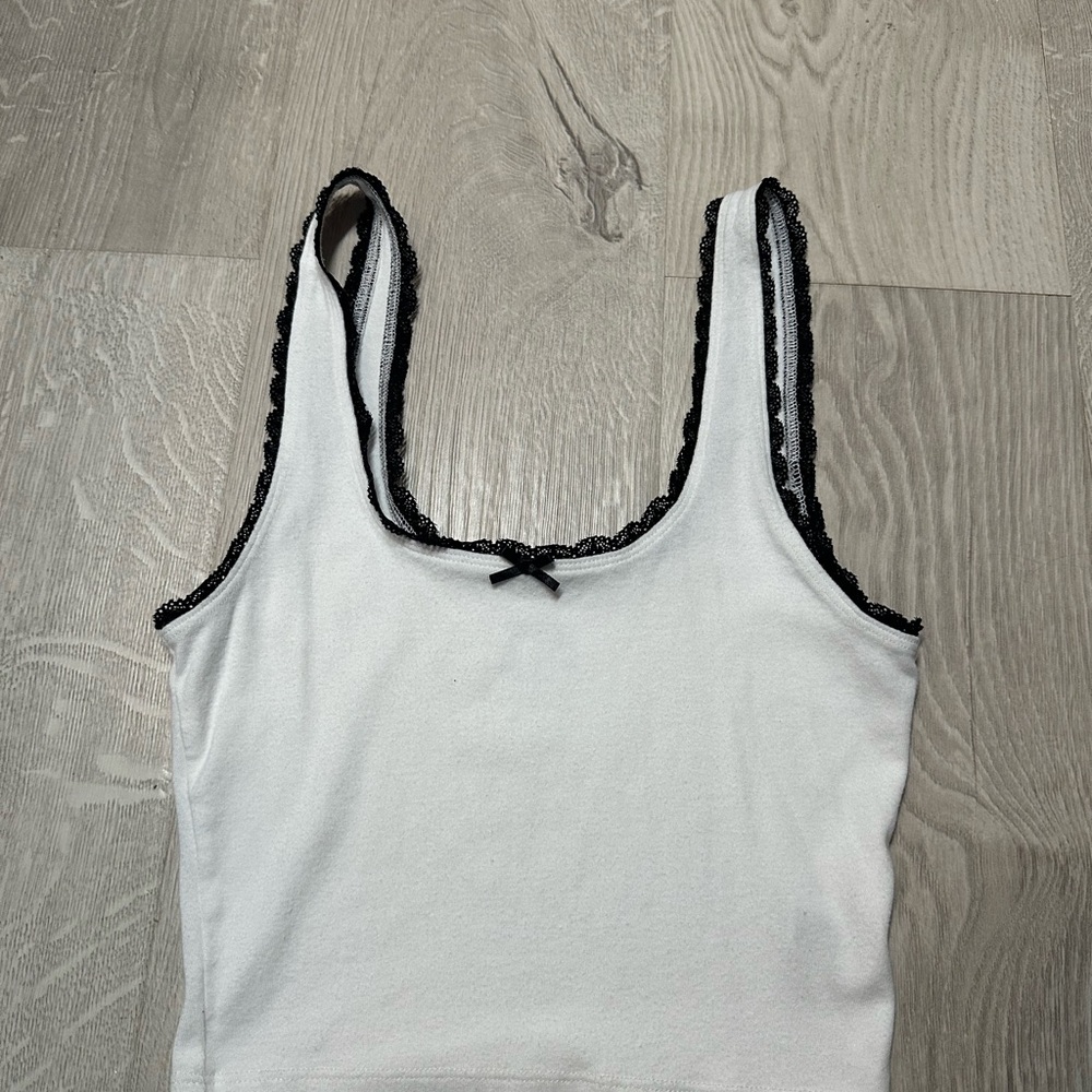 White Tank Top with Black Lace Trim